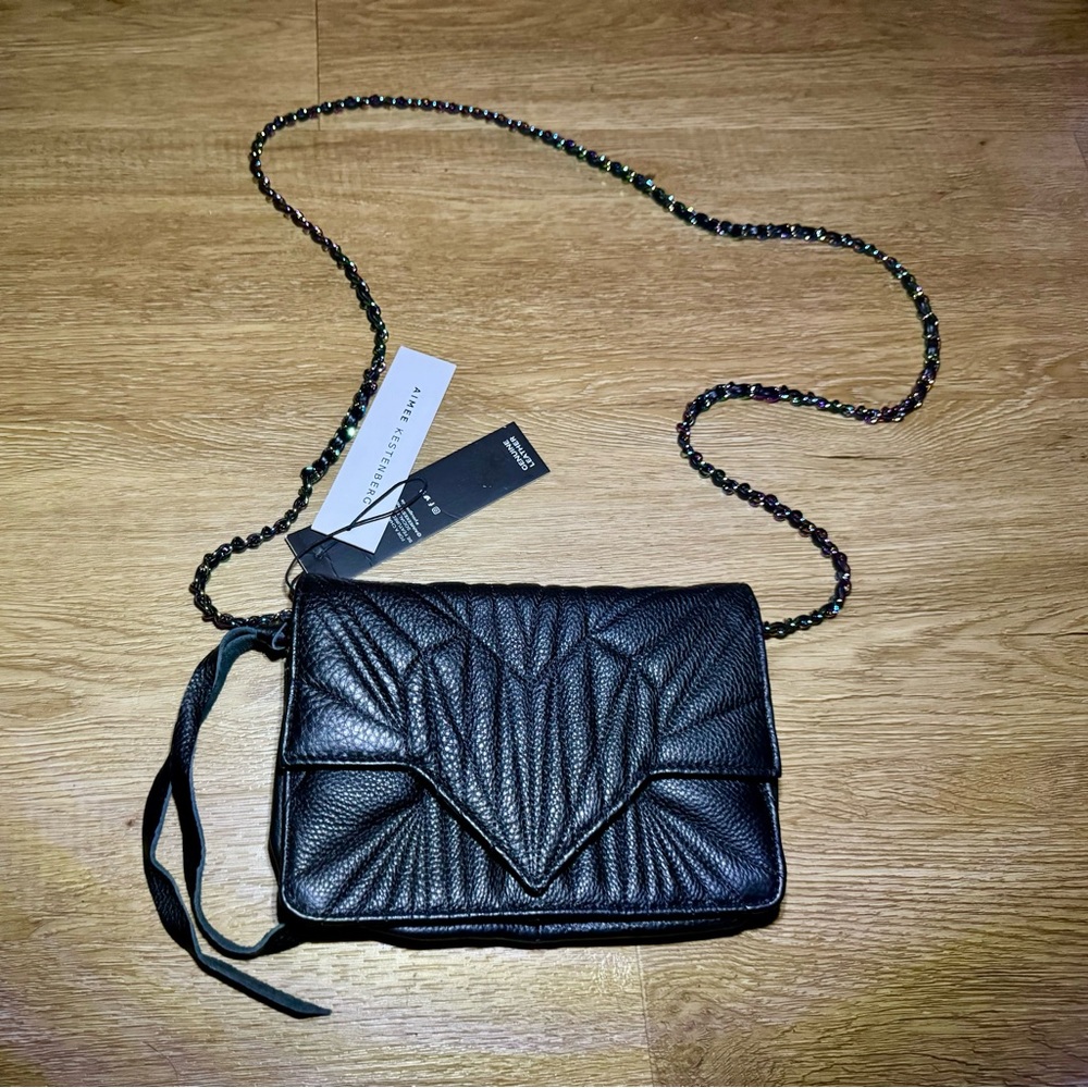 Aimee Kestenberg Leather Crossbody Bag with Rainbow Iridescent Chain strap